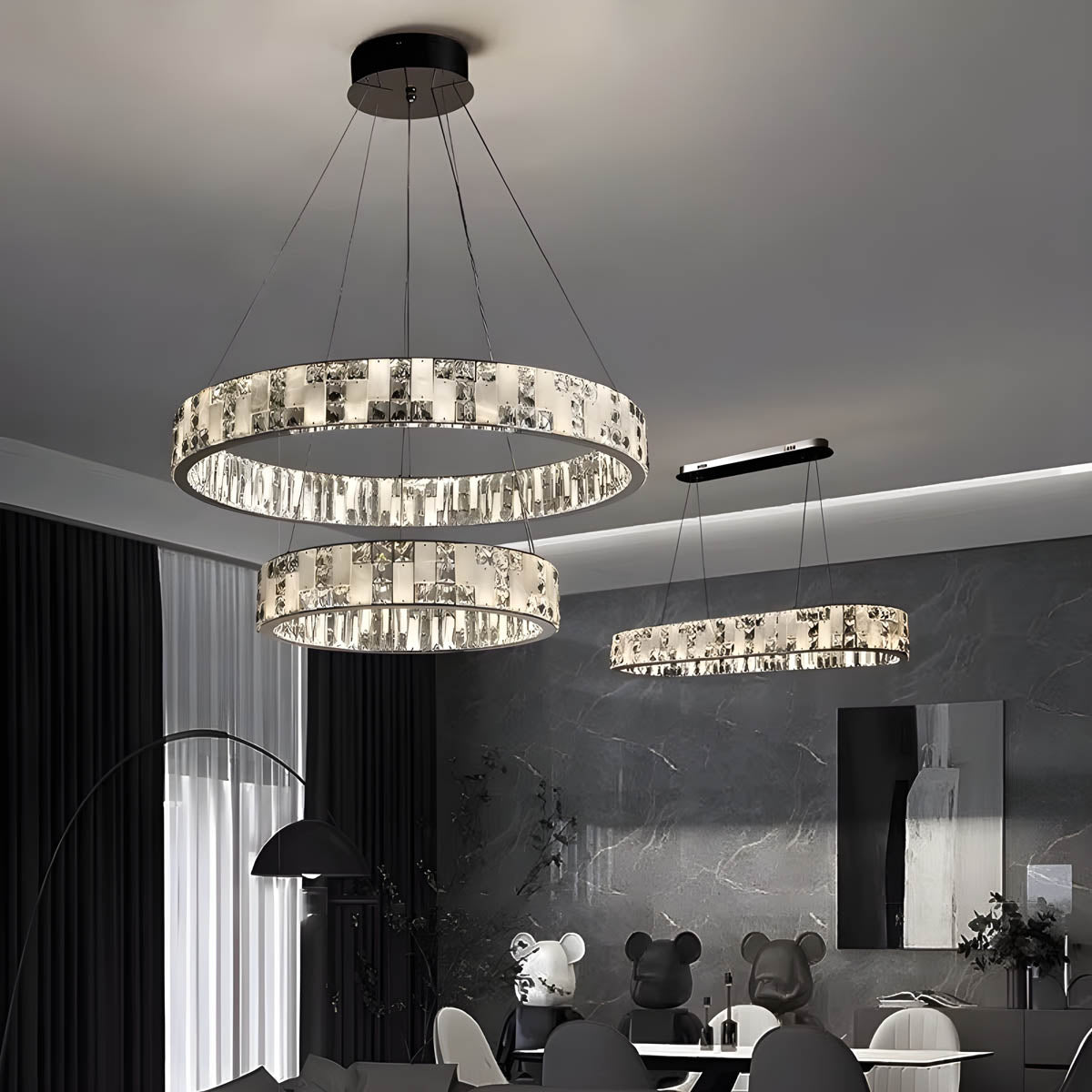 BRYNJAStainless steel marble & crystal statement pendant light