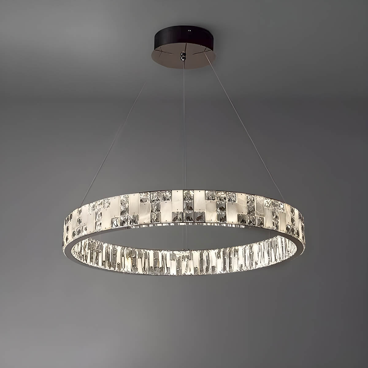 Stainless steel marble & crystal statement pendant light