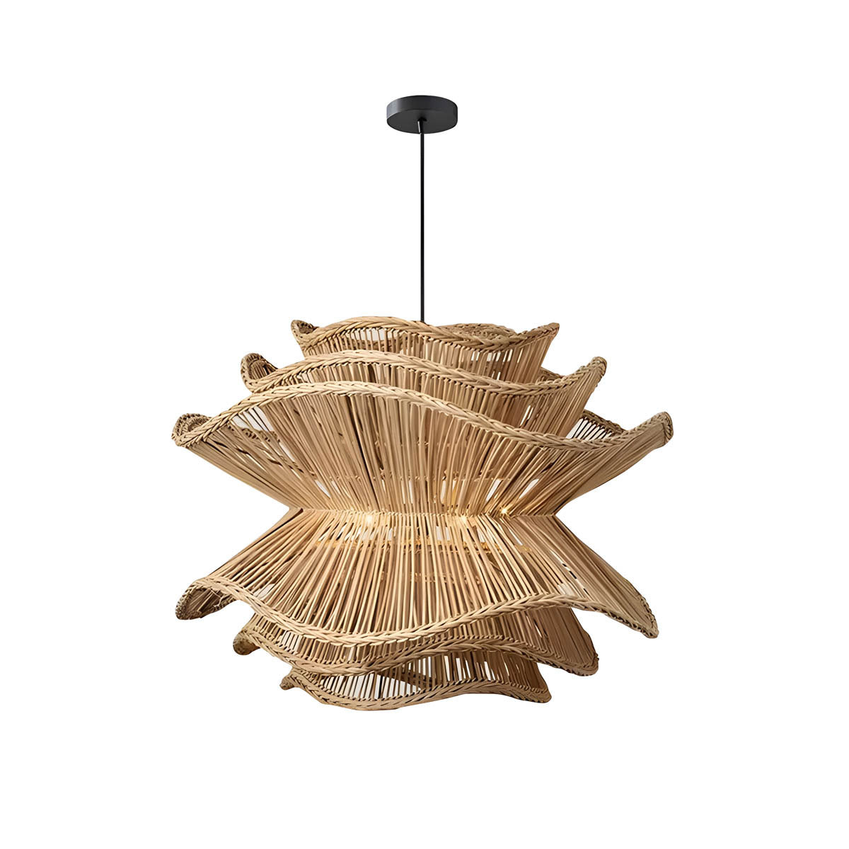 Pendant Light in Woven Rattan & Iron