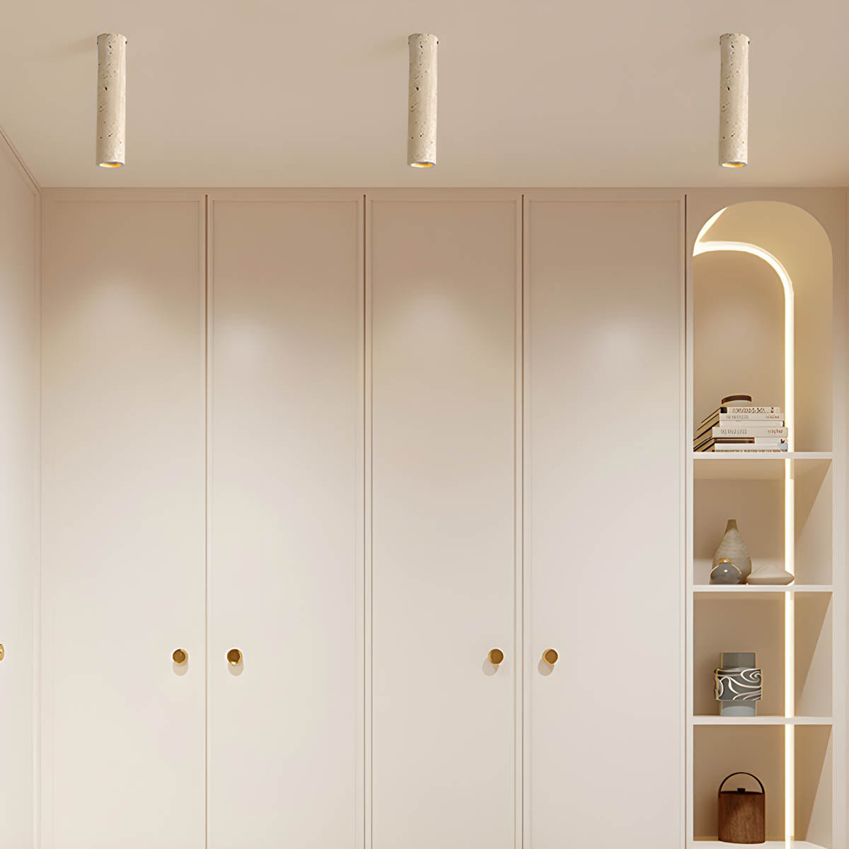 Travertine stone surface-mount ceiling light