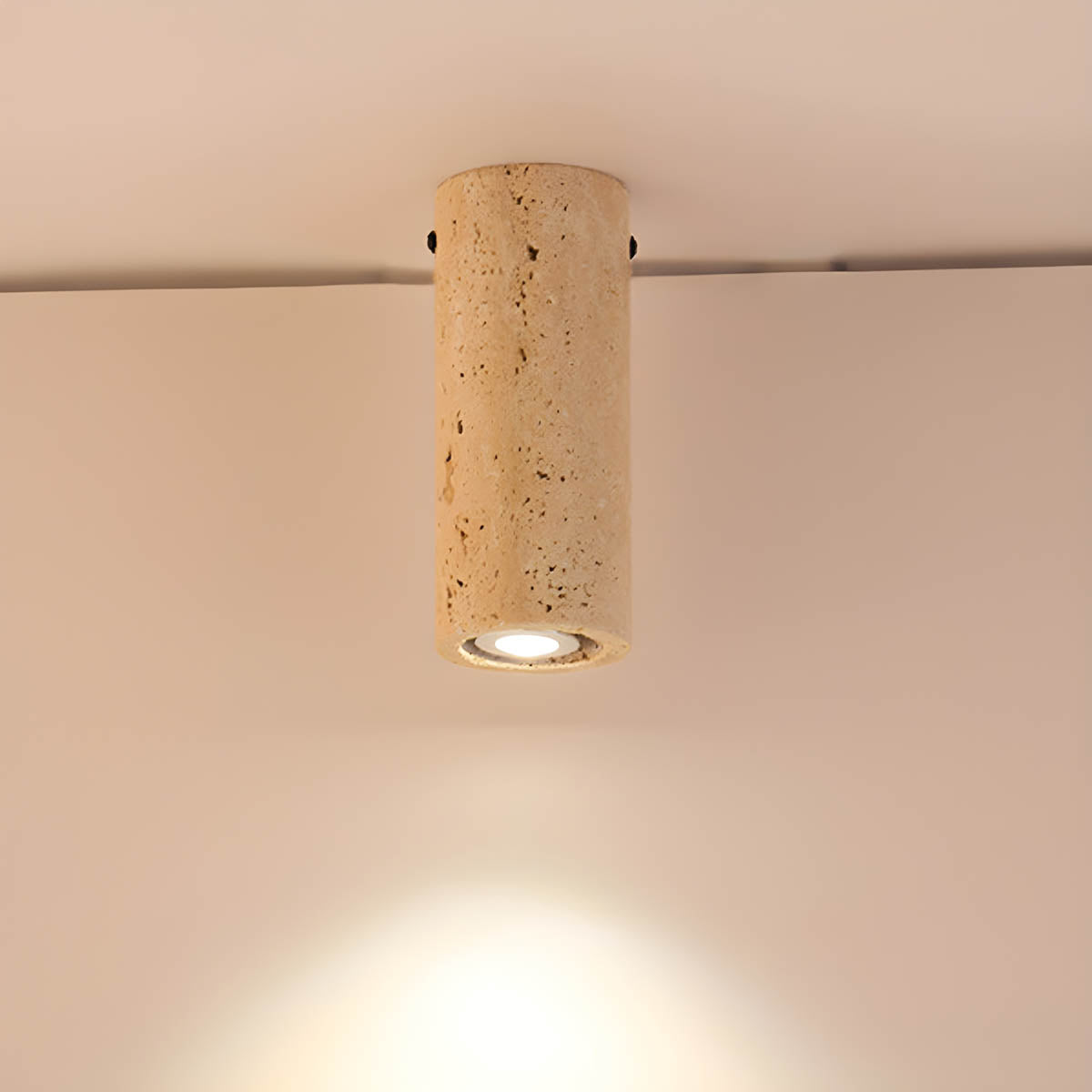 Travertine stone surface-mount ceiling light