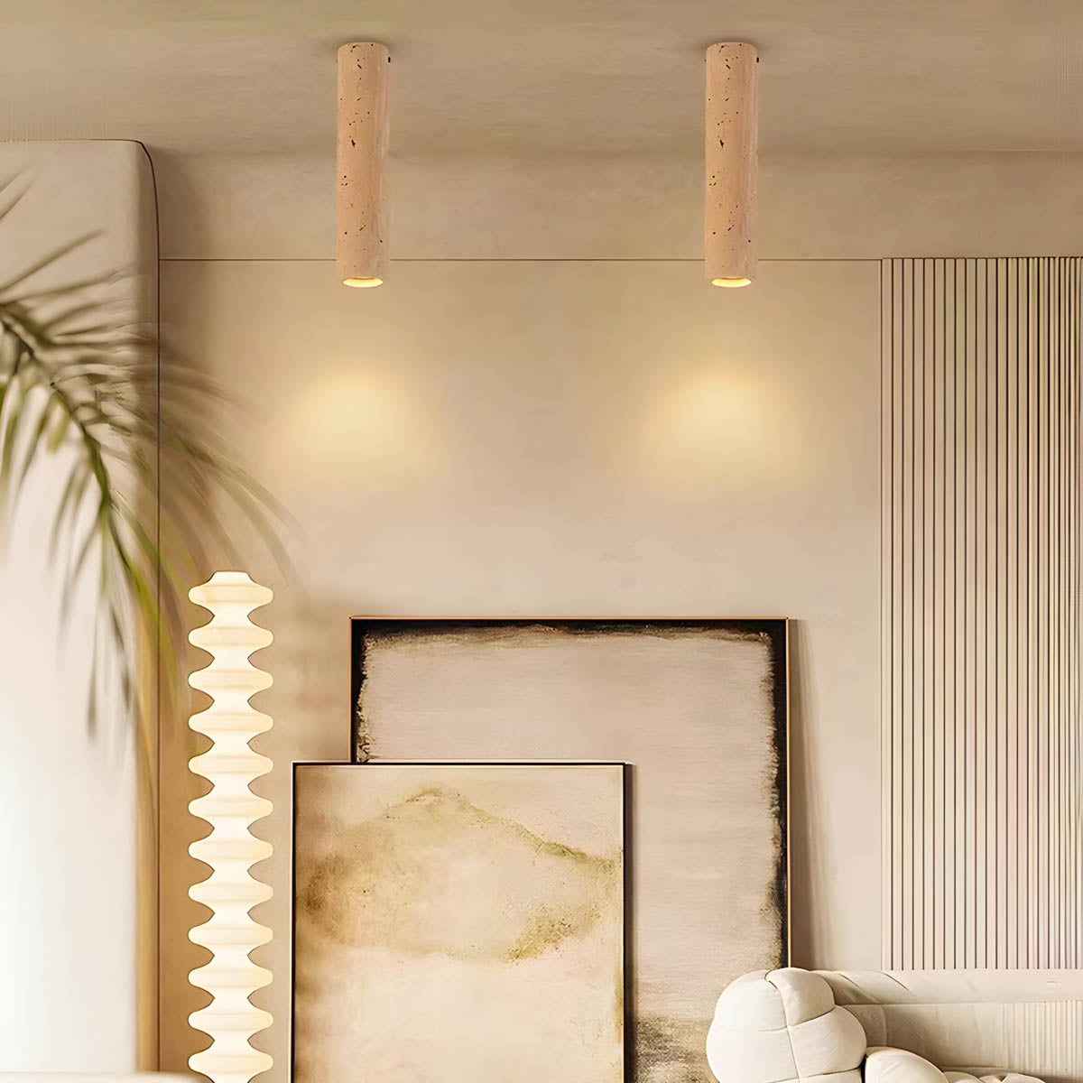 Travertine stone surface-mount ceiling light