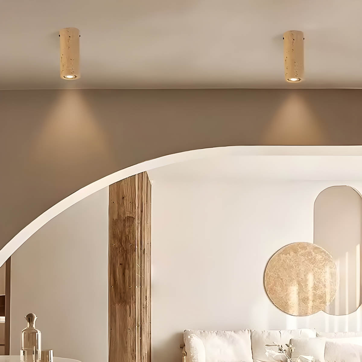 Travertine stone surface-mount ceiling light