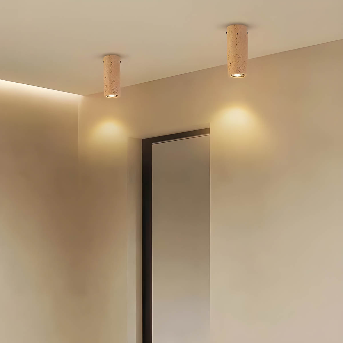 Travertine stone surface-mount ceiling light