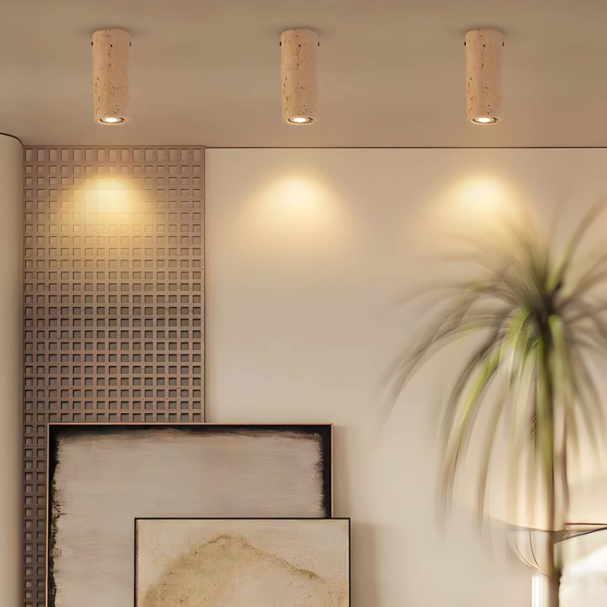 Travertine stone surface-mount ceiling light