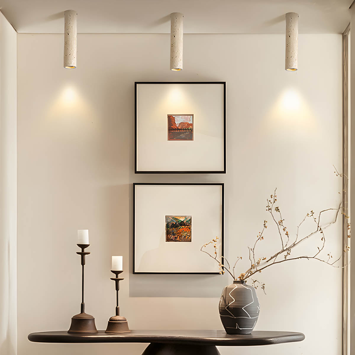 Travertine stone surface-mount ceiling light