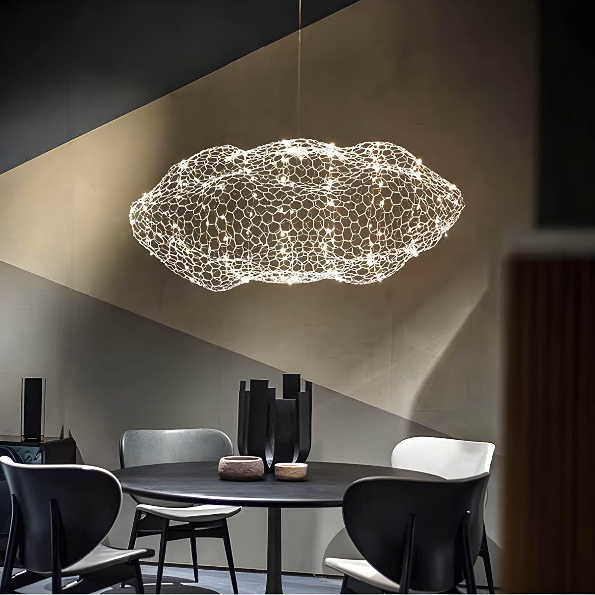 Wireframe LED wreath pendant light 30-120 cm, wrought iron