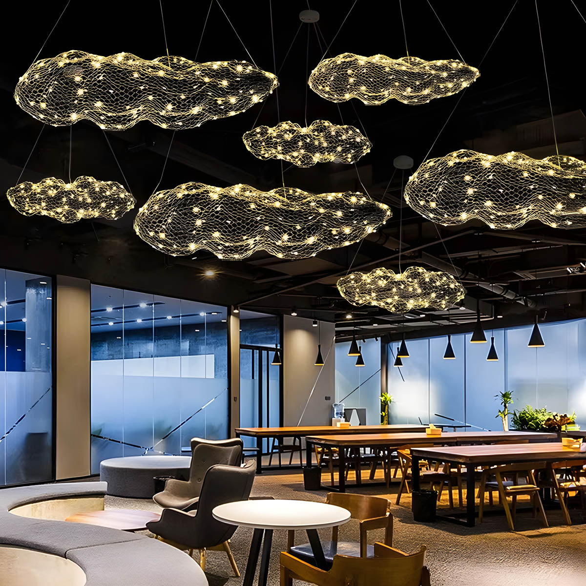 Wireframe LED wreath pendant light 30-120 cm, wrought iron