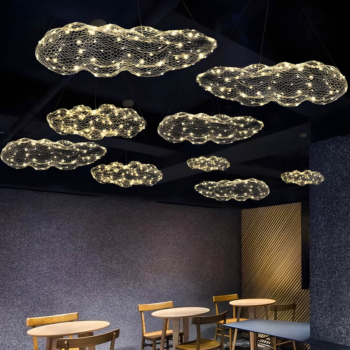 Wireframe LED wreath pendant light 30-120 cm, wrought iron