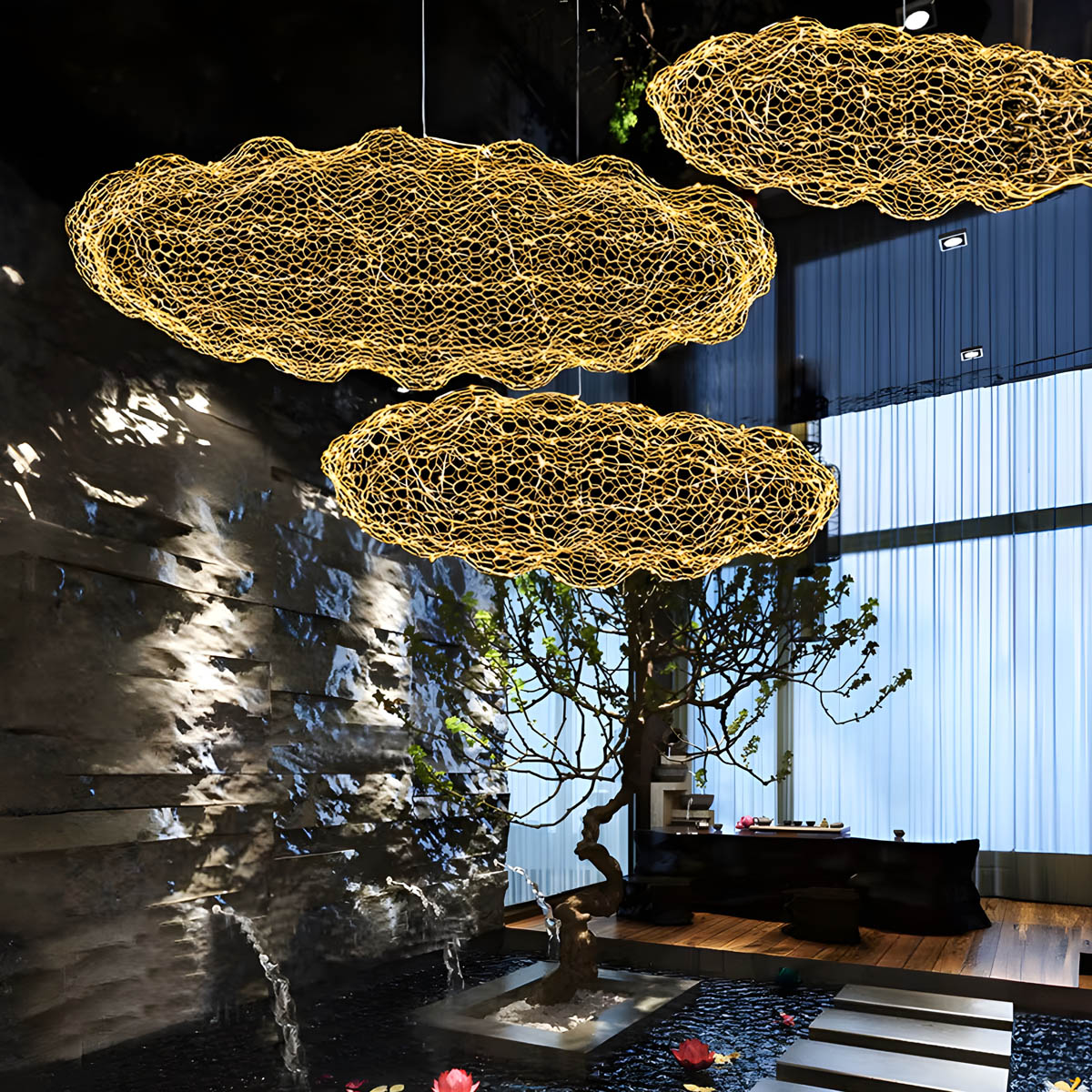 Wireframe LED wreath pendant light 30-120 cm, wrought iron