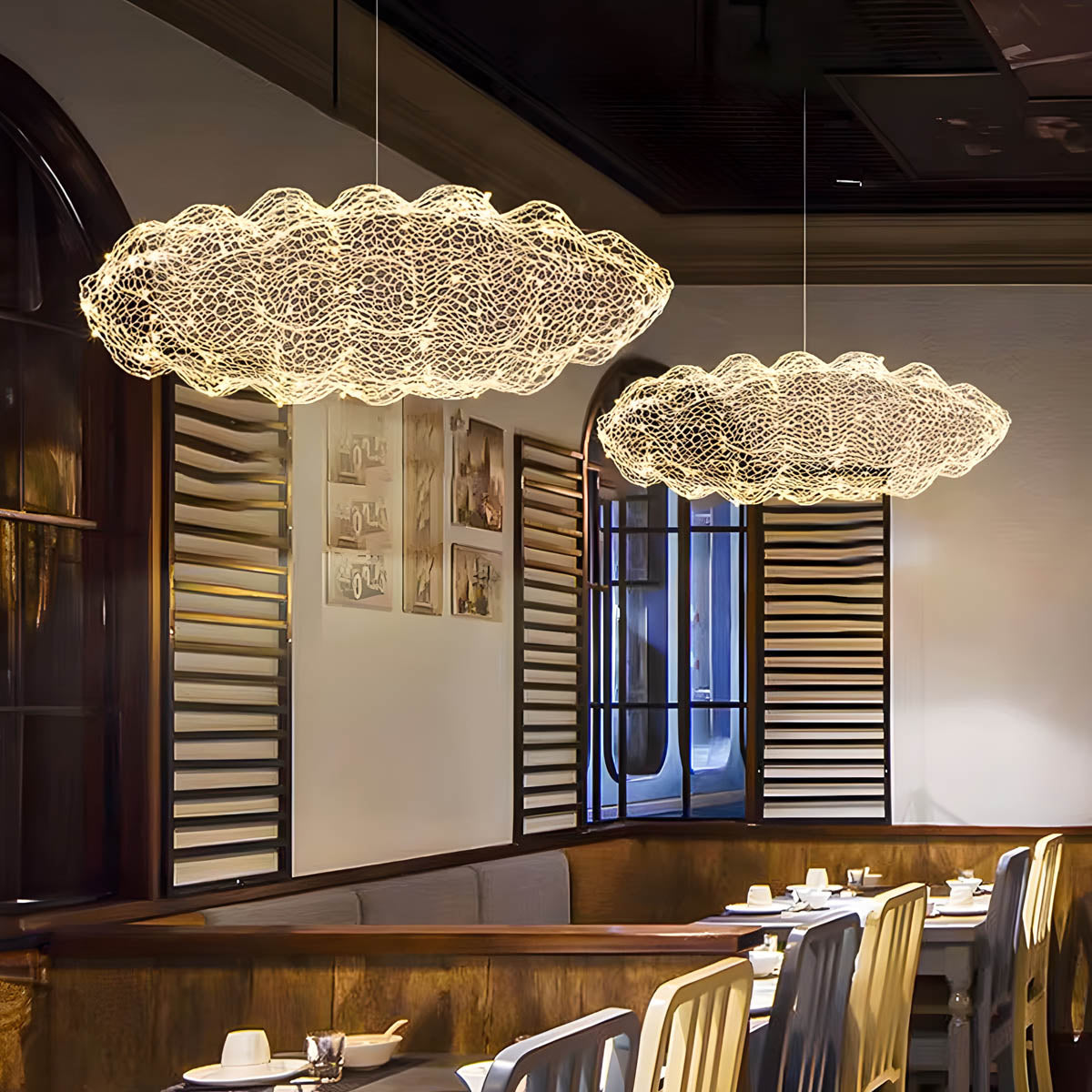 Wireframe LED wreath pendant light 30-120 cm, wrought iron