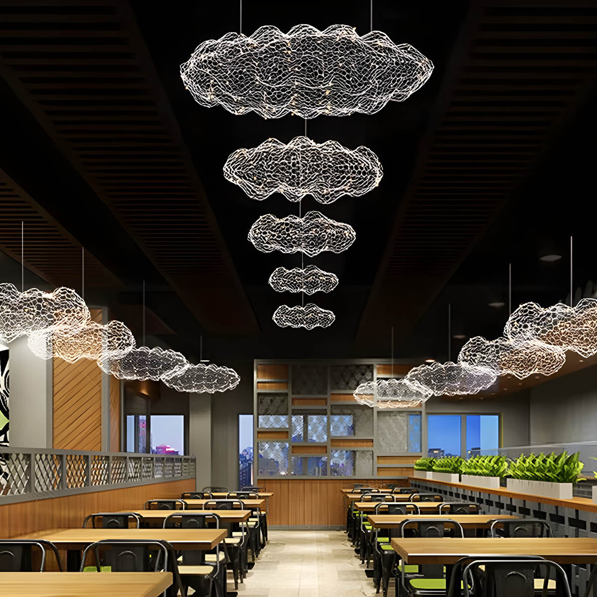 Wireframe LED wreath pendant light 30-120 cm, wrought iron