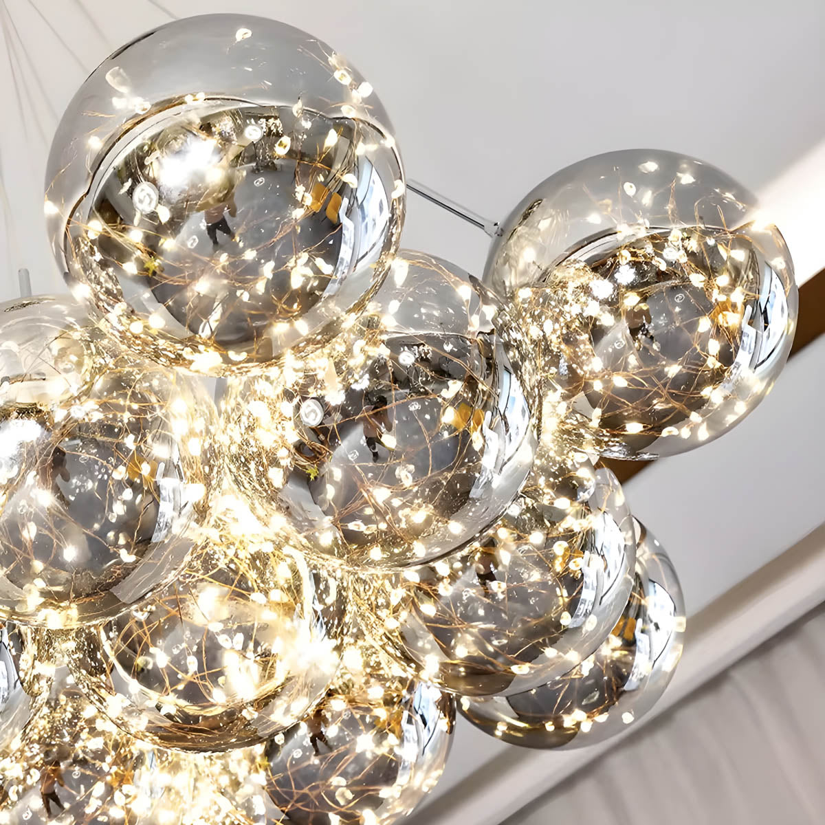 13-sphere glass cluster chandelier, alloy & glass