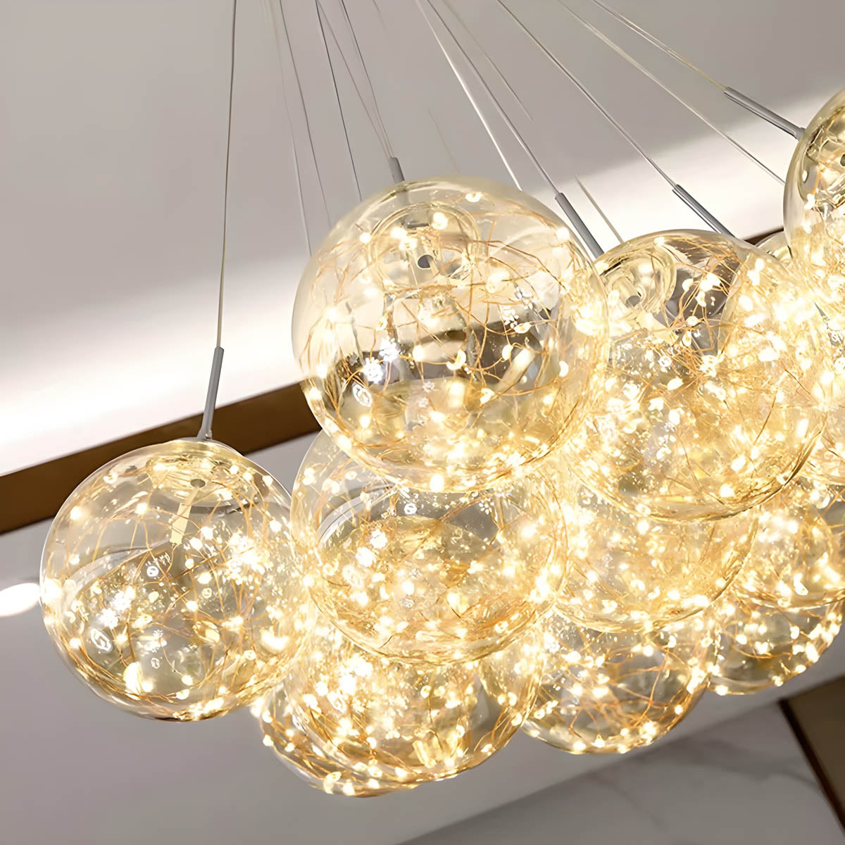13-sphere glass cluster chandelier, alloy & glass