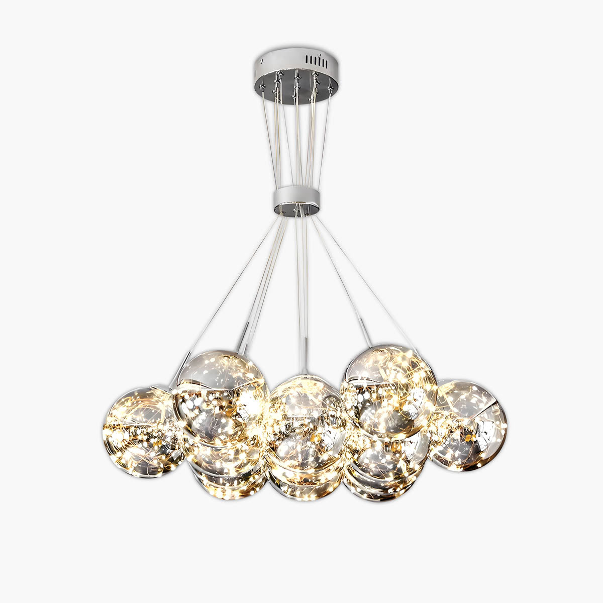 13-sphere glass cluster chandelier, alloy & glass
