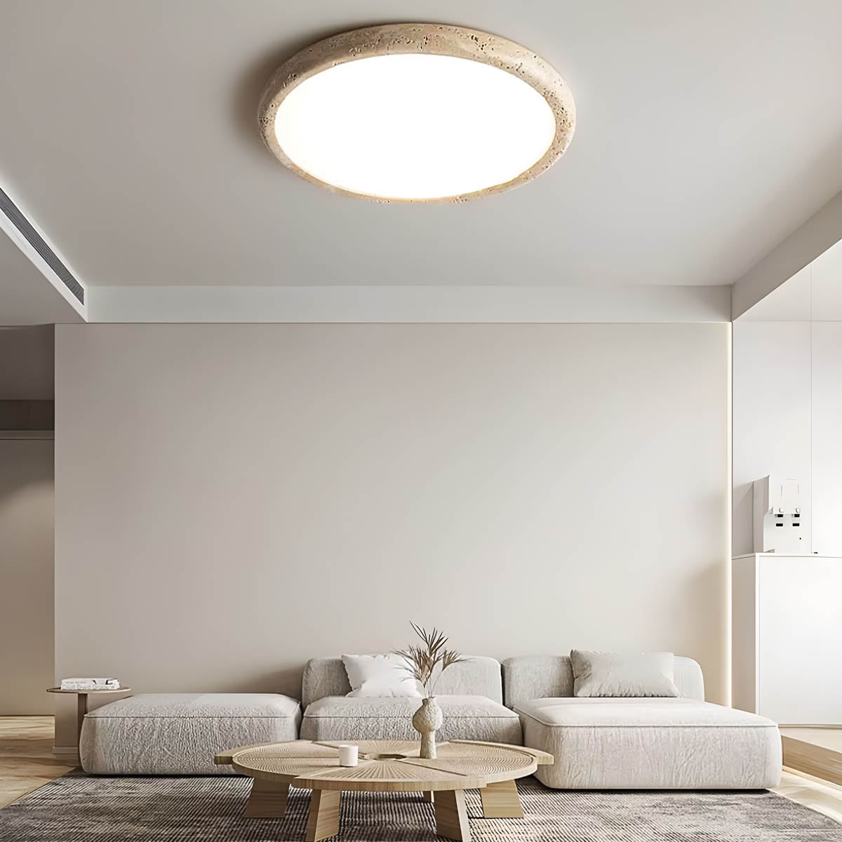 Travertine-accent flush-mount ceiling light