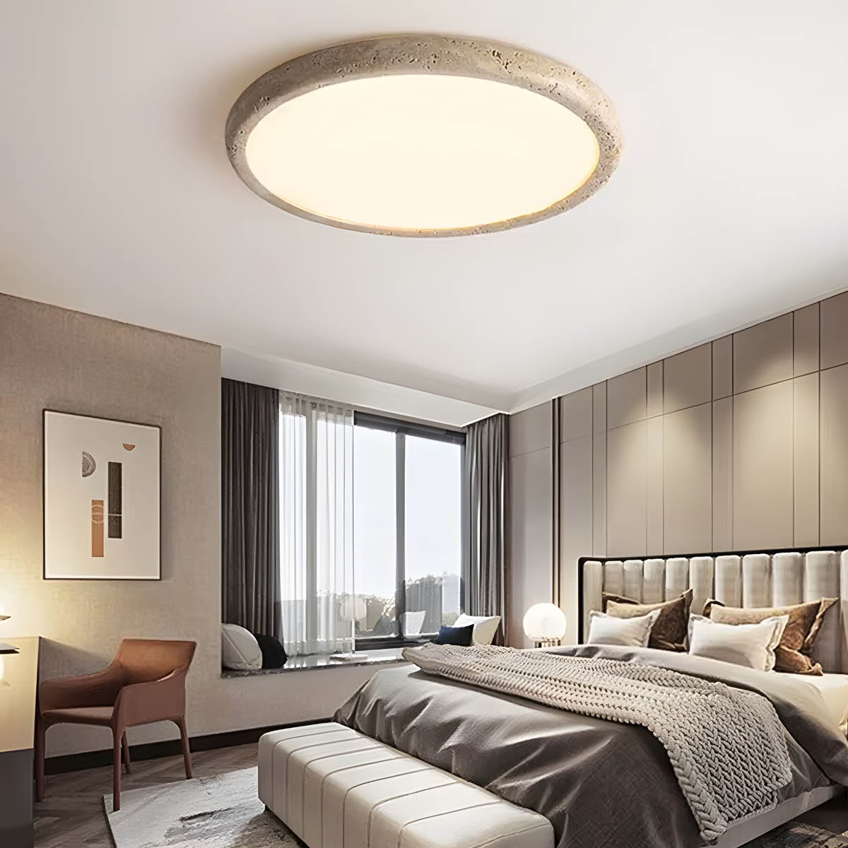 Travertine-accent flush-mount ceiling light