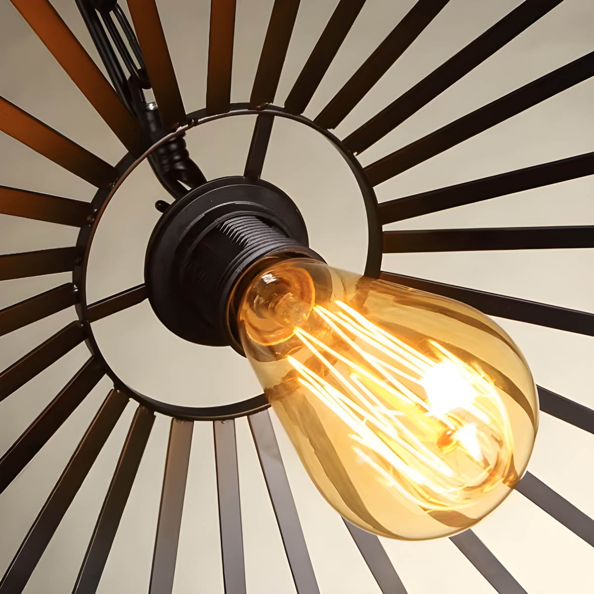 Pendant ceiling light with hemp rope & black metal frame