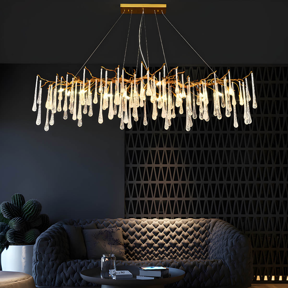 Crystal branch chandelier with aluminium or copper frame