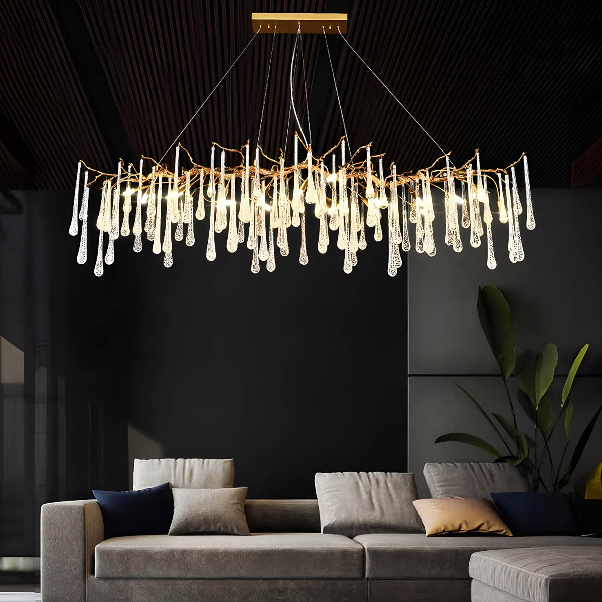 Crystal branch chandelier with aluminium or copper frame