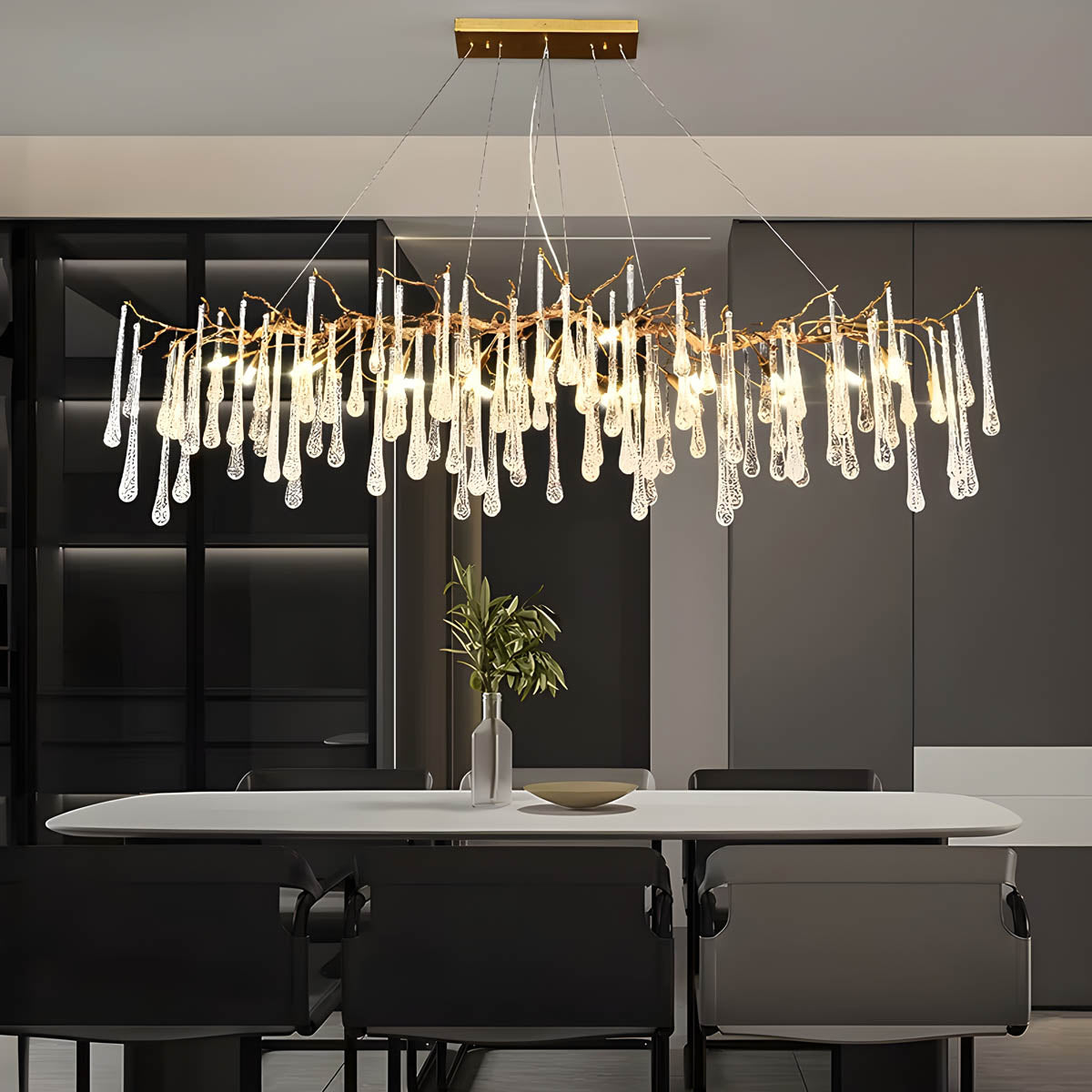 Crystal branch chandelier with aluminium or copper frame