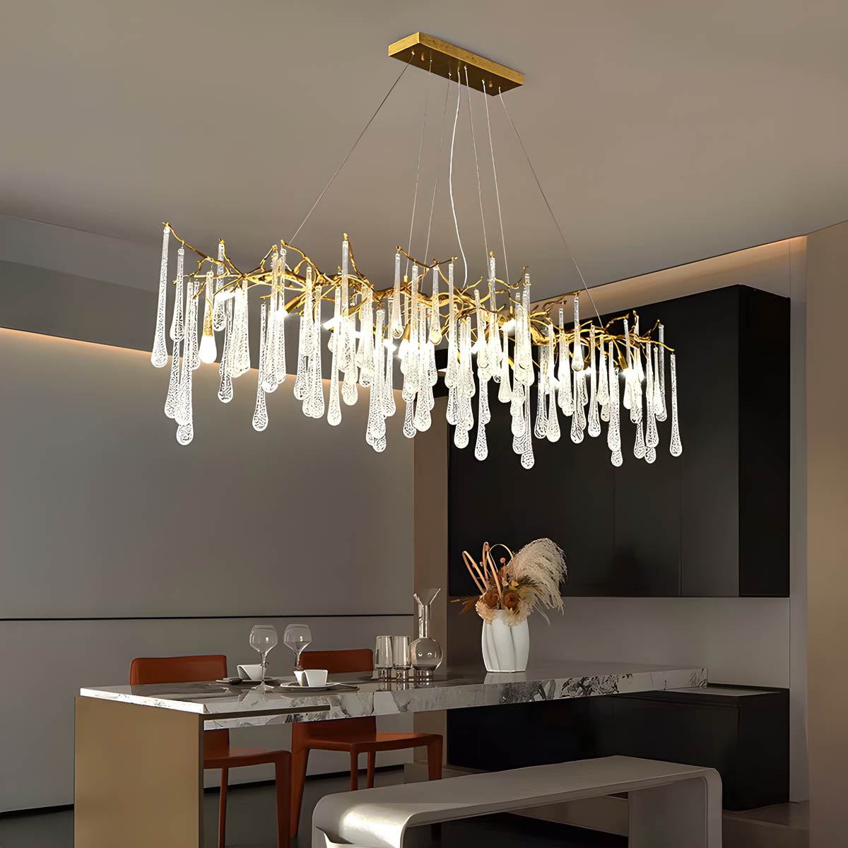 Crystal branch chandelier with aluminium or copper frame
