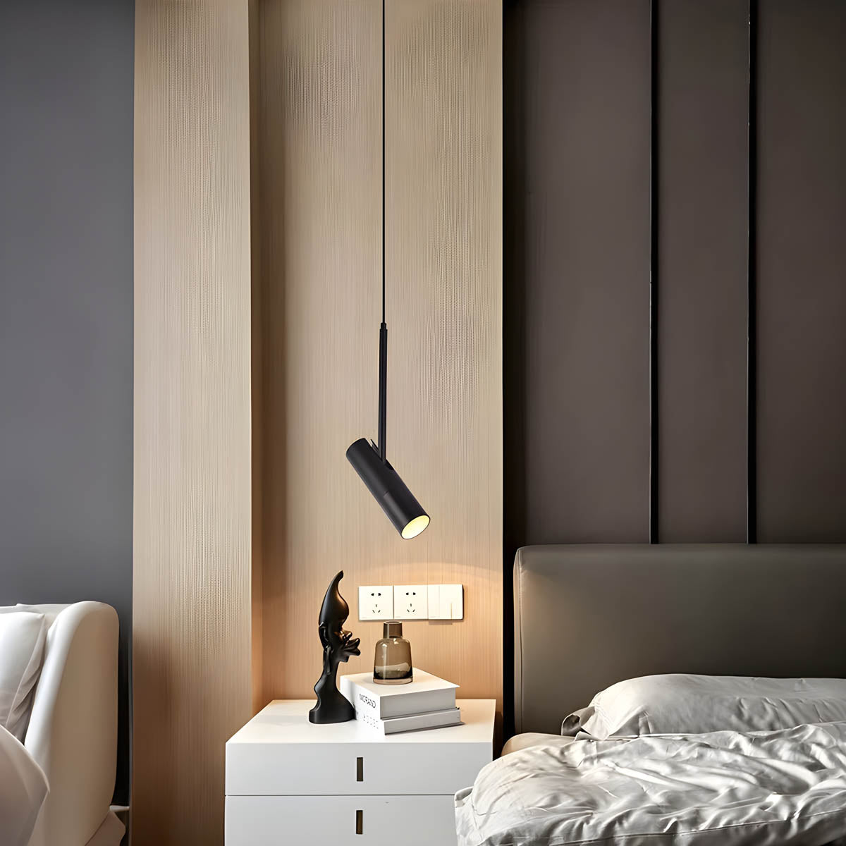 Pendant light GU10 cylinder head in gold or matte black, cord-pendant 40 cm