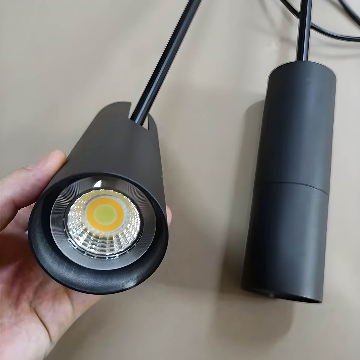 Pendant light GU10 cylinder head in gold or matte black, cord-pendant 40 cm