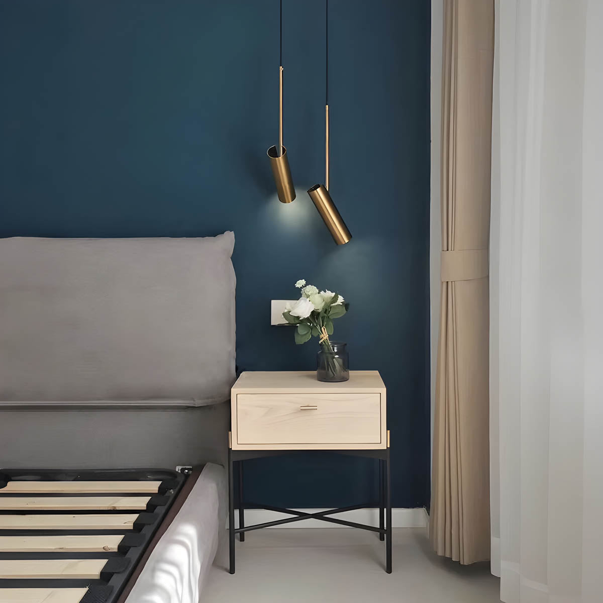 Pendant light GU10 cylinder head in gold or matte black, cord-pendant 40 cm