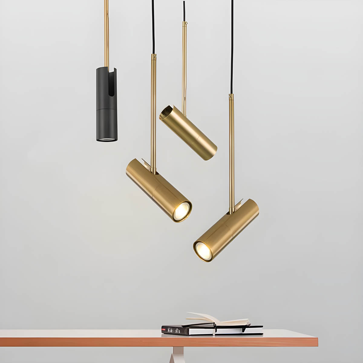 Pendant light GU10 cylinder head in gold or matte black, cord-pendant 40 cm