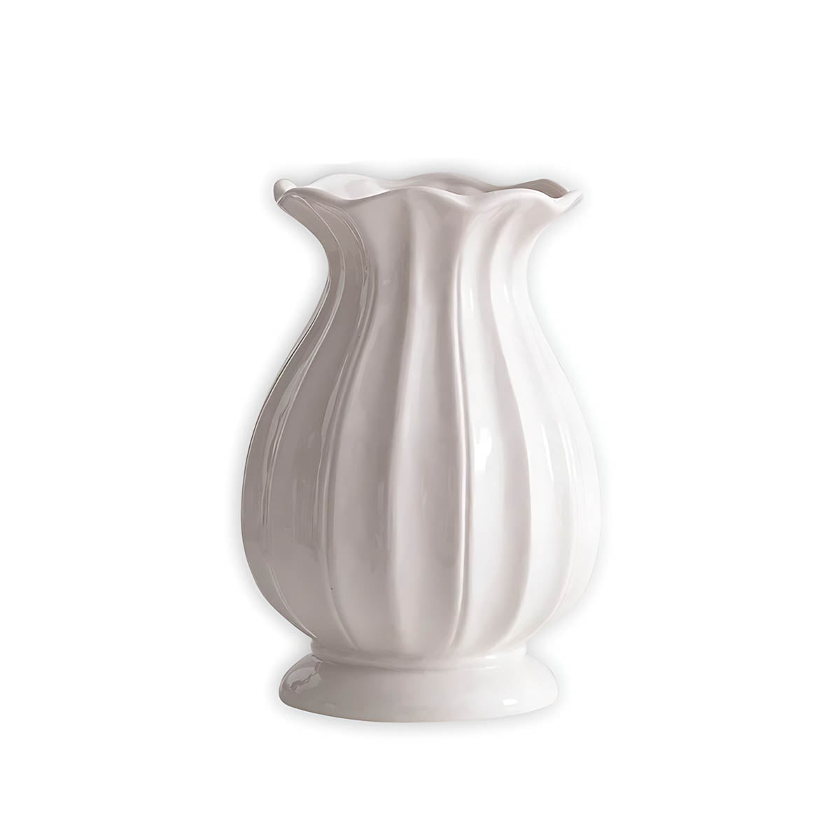 Vertical Ridged Ceramic Vase, Soft Ivory — Elegant Decorative Home Accent