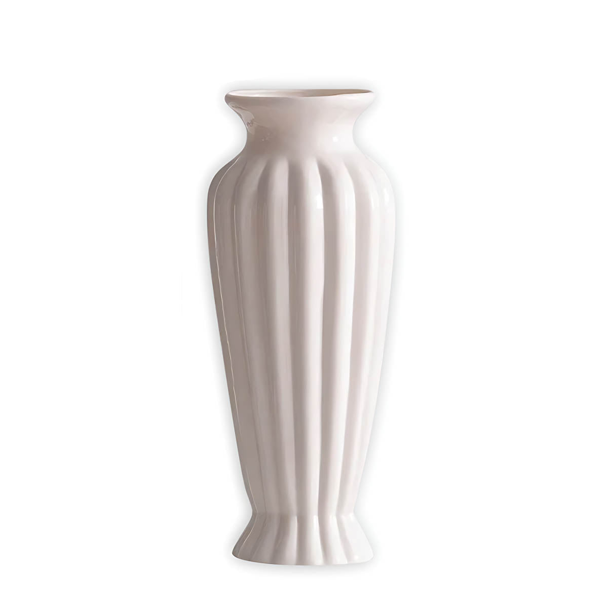 Vertical Ridged Ceramic Vase, Soft Ivory — Elegant Decorative Home Accent