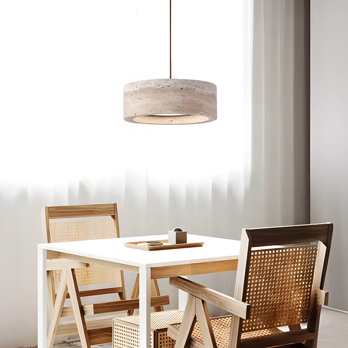 Natural Travertine & Wood LED Pendant Light