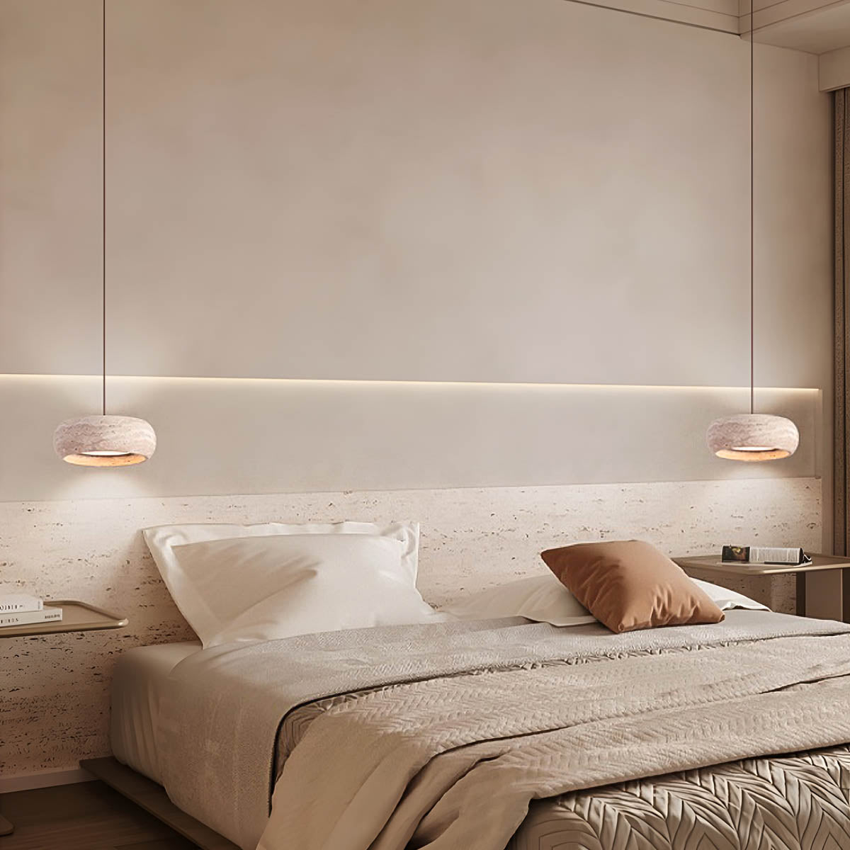 Natural Travertine & Wood LED Pendant Light