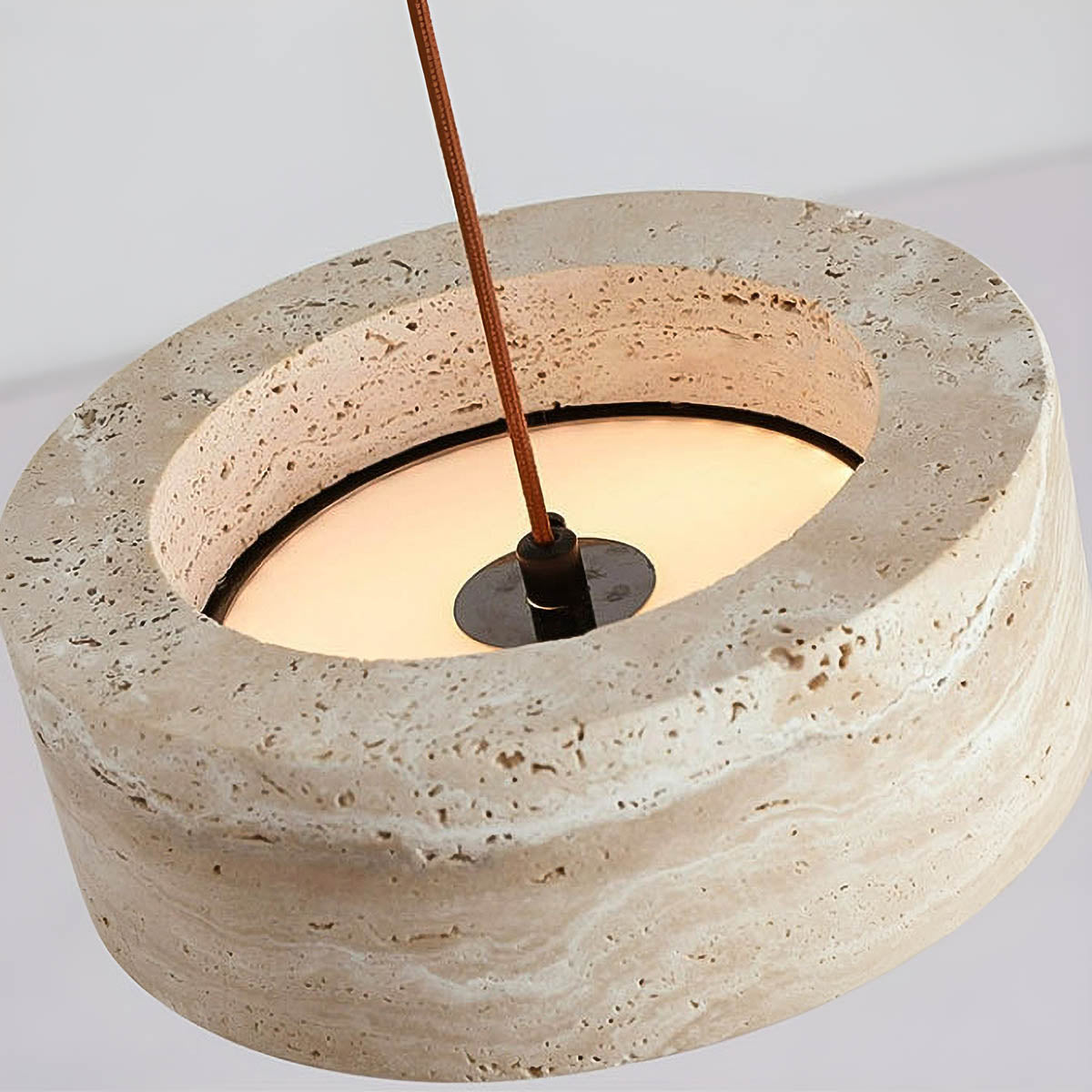 Natural Travertine & Wood LED Pendant Light