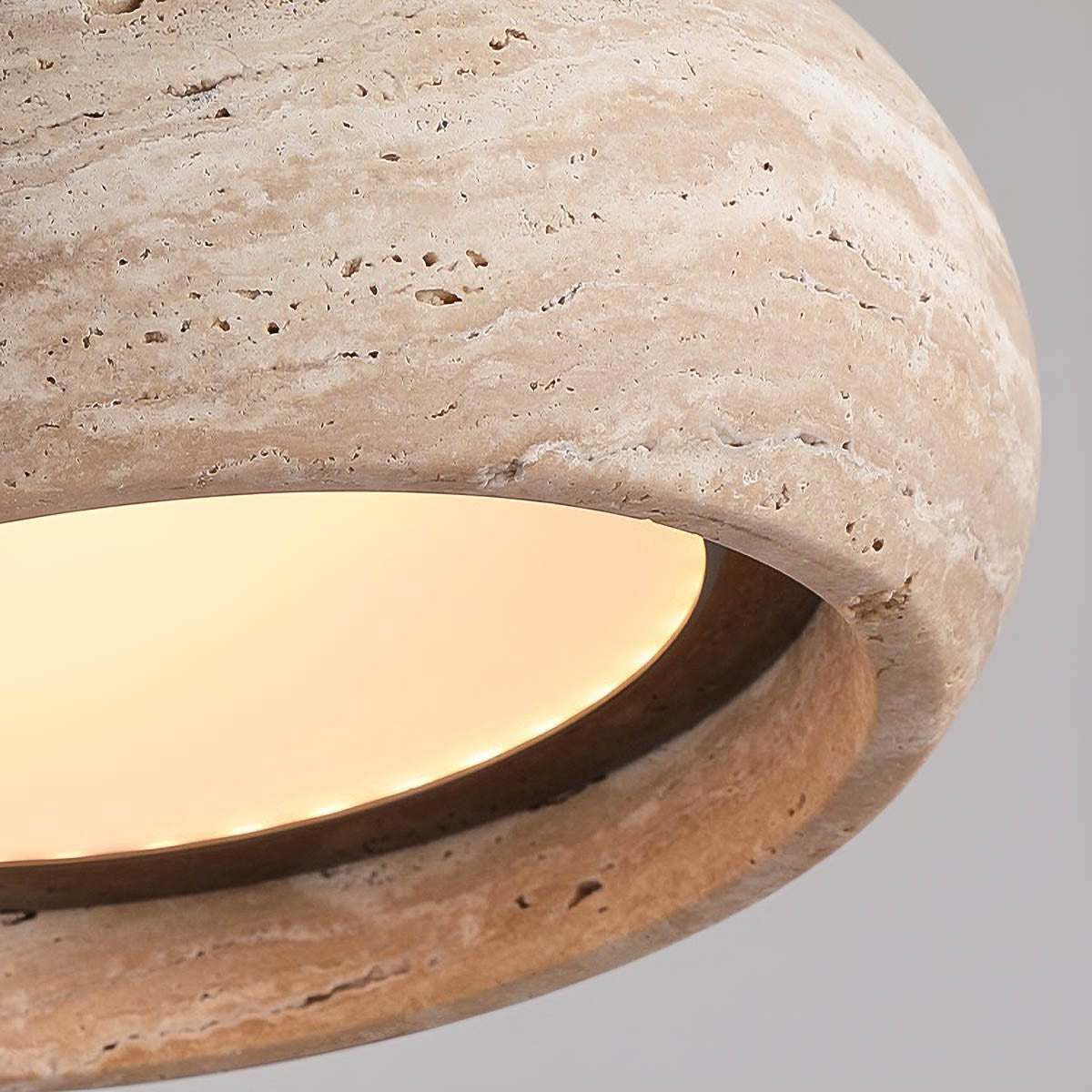 Natural Travertine & Wood LED Pendant Light