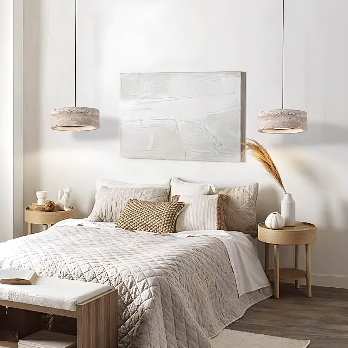 Natural Travertine & Wood LED Pendant Light