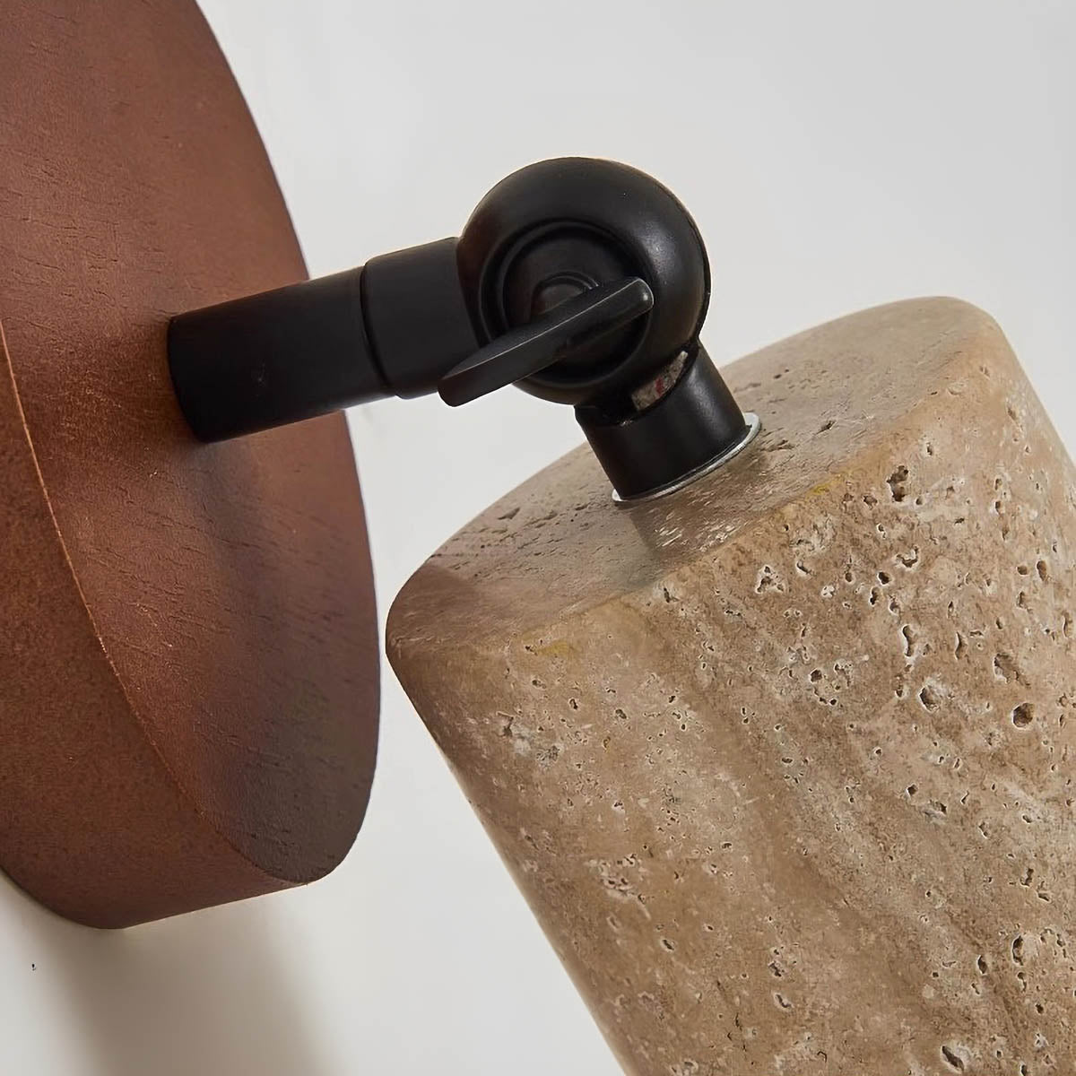 Wall Light with Travertine & Wood Head - Rotatable Accent Lamp
