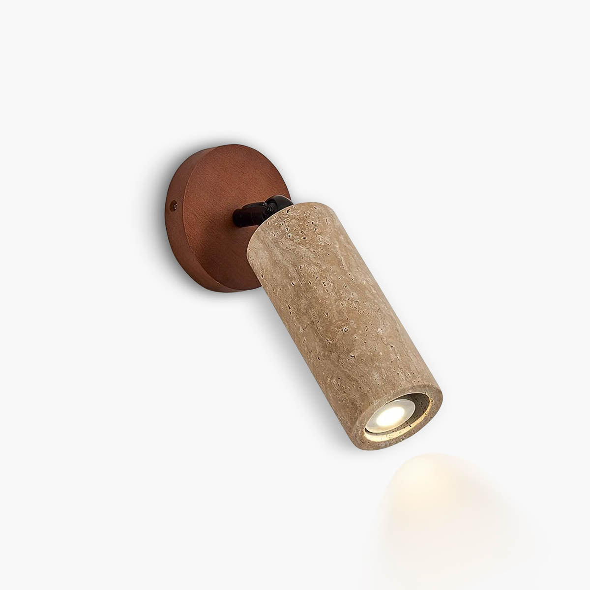 Wall Light with Travertine & Wood Head - Rotatable Accent Lamp