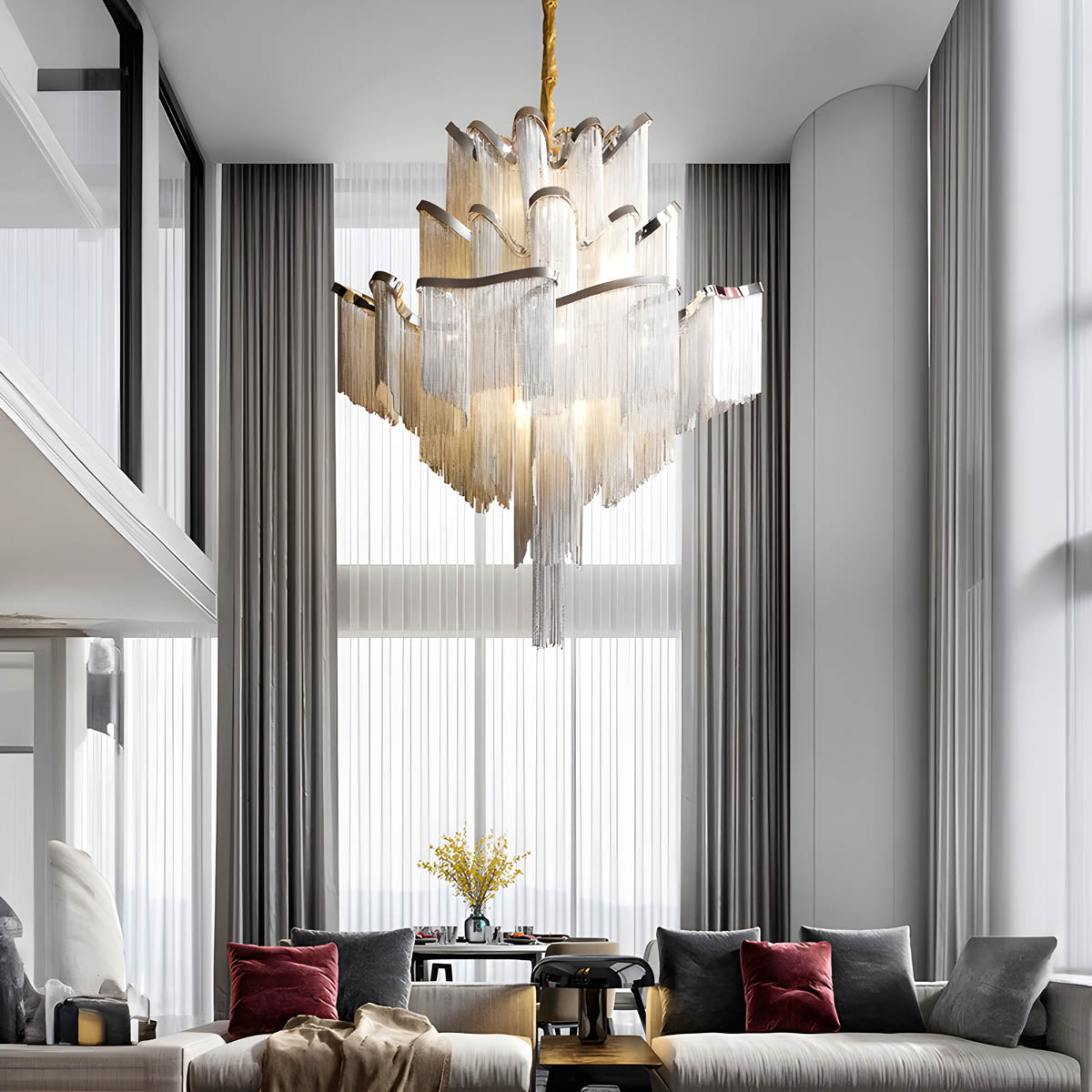 Iron & Aluminium Tassel Chandelier with E14 LEDs (60-150 cm)