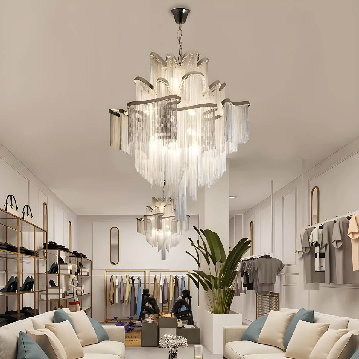 Iron & Aluminium Tassel Chandelier with E14 LEDs (60-150 cm)