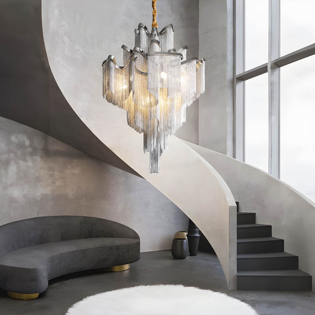 Iron & Aluminium Tassel Chandelier with E14 LEDs (60-150 cm)