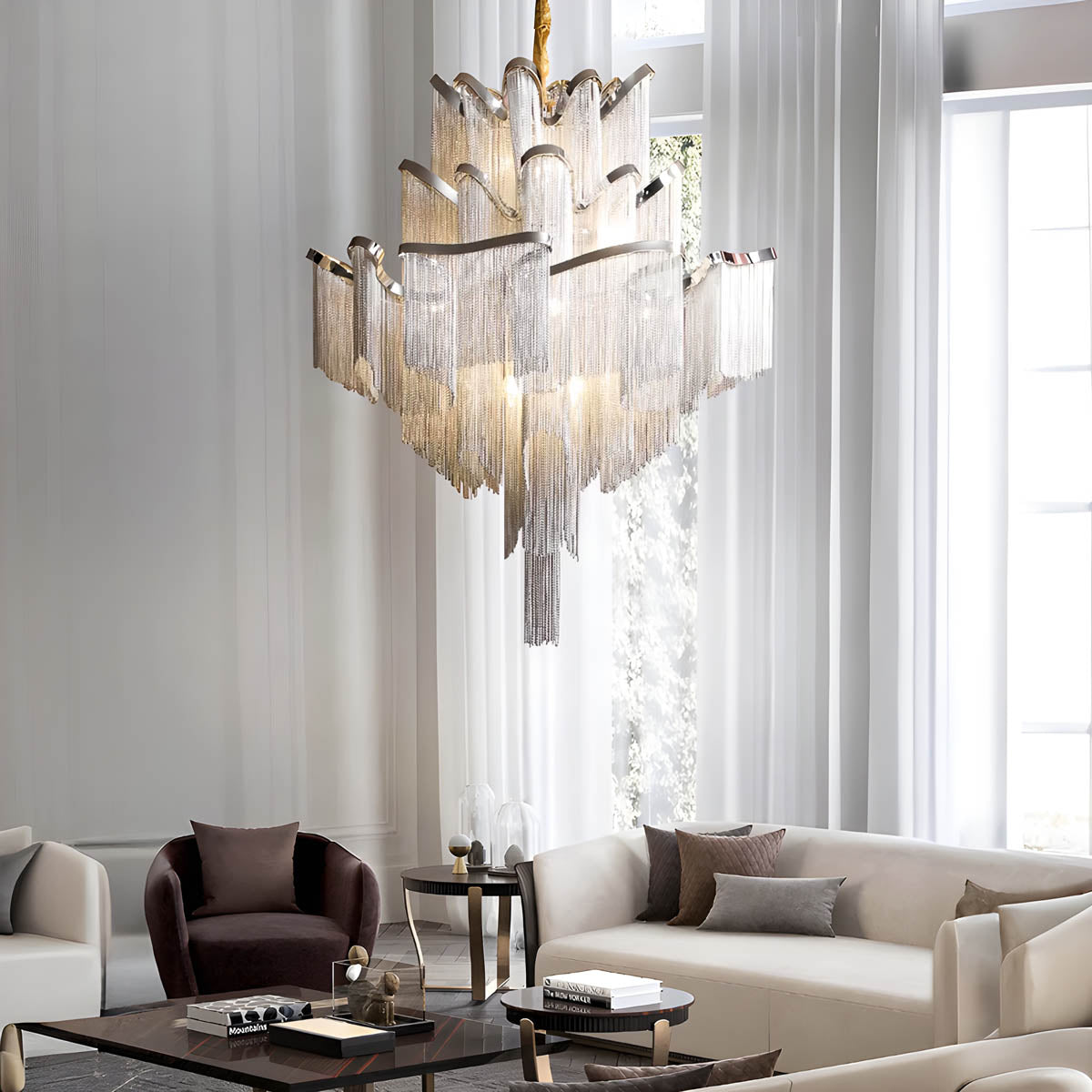 Iron & Aluminium Tassel Chandelier with E14 LEDs (60-150 cm)