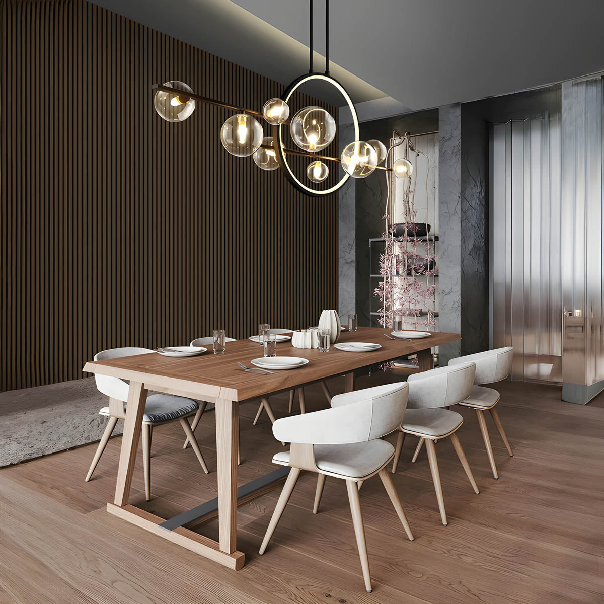 Ring Glass-Balls Semi-Flush Mount Ceiling Light