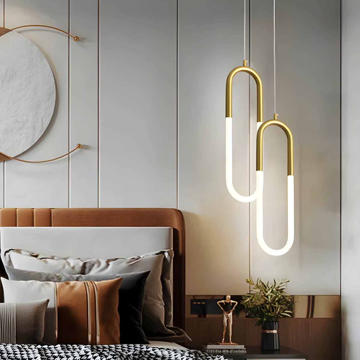 Oval loop silicone & iron LED pendant light, 40 cm, single- or two-head