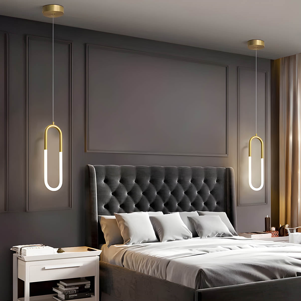 Oval loop silicone & iron LED pendant light, 40 cm, single- or two-head