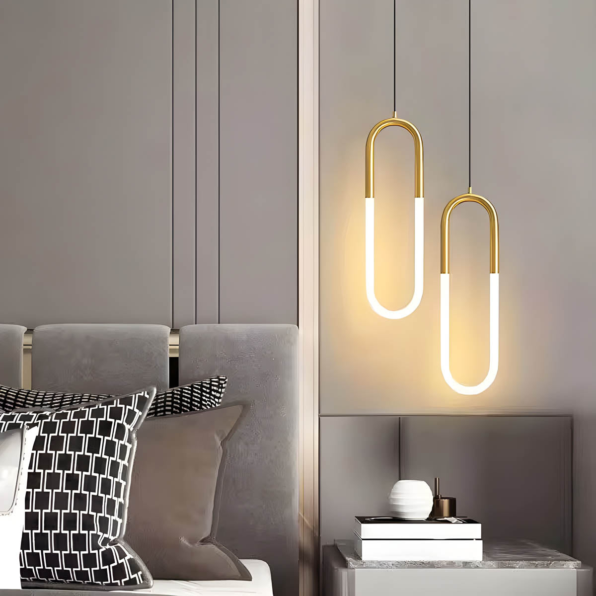 Oval loop silicone & iron LED pendant light, 40 cm, single- or two-head