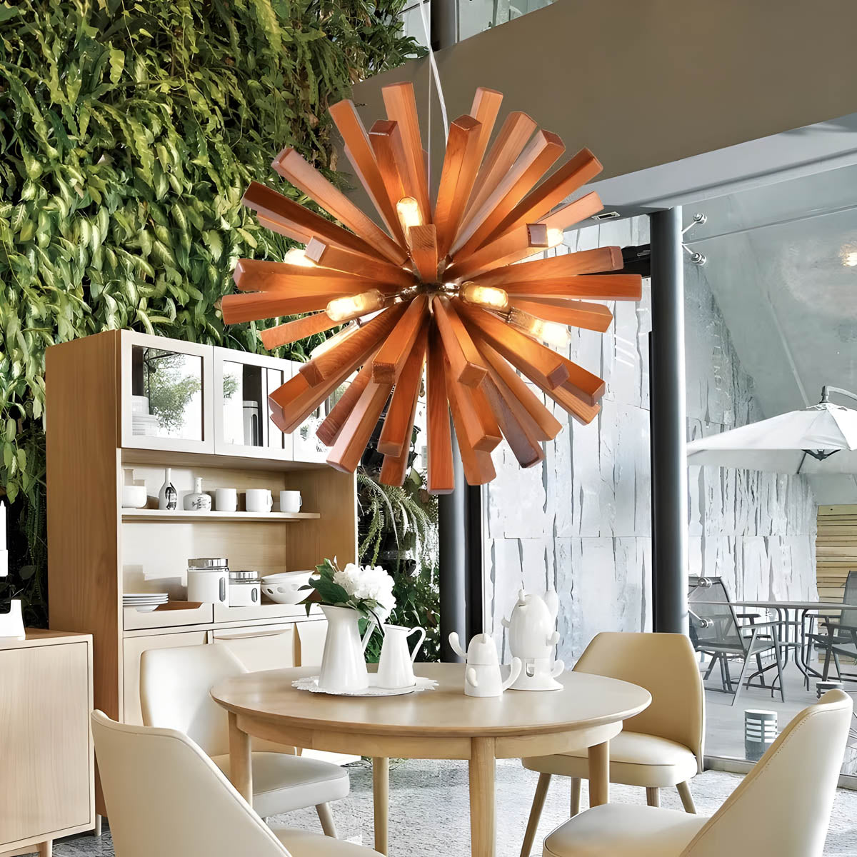 Starburst Wooden Slat Pendant Light