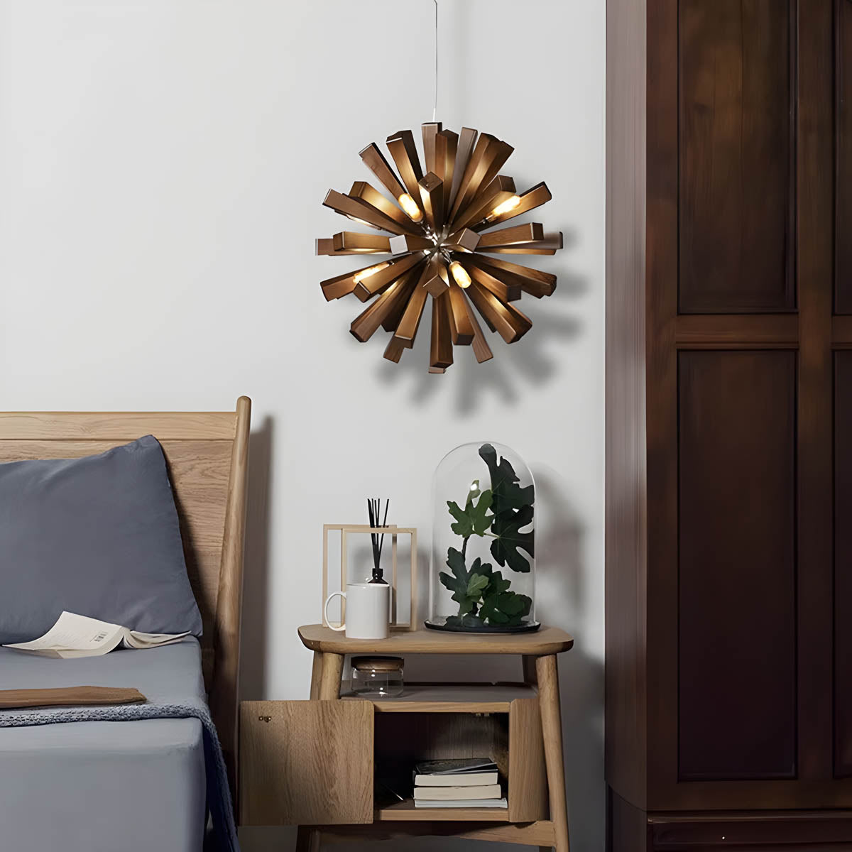 Starburst Wooden Slat Pendant Light
