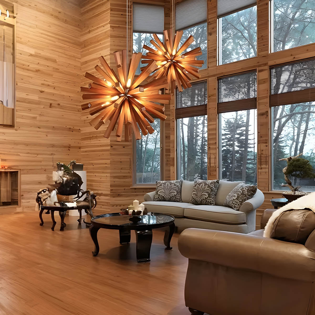 Starburst Wooden Slat Pendant Light